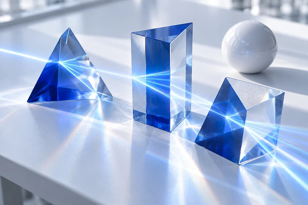 Conceptual light passing through blue optical prisms