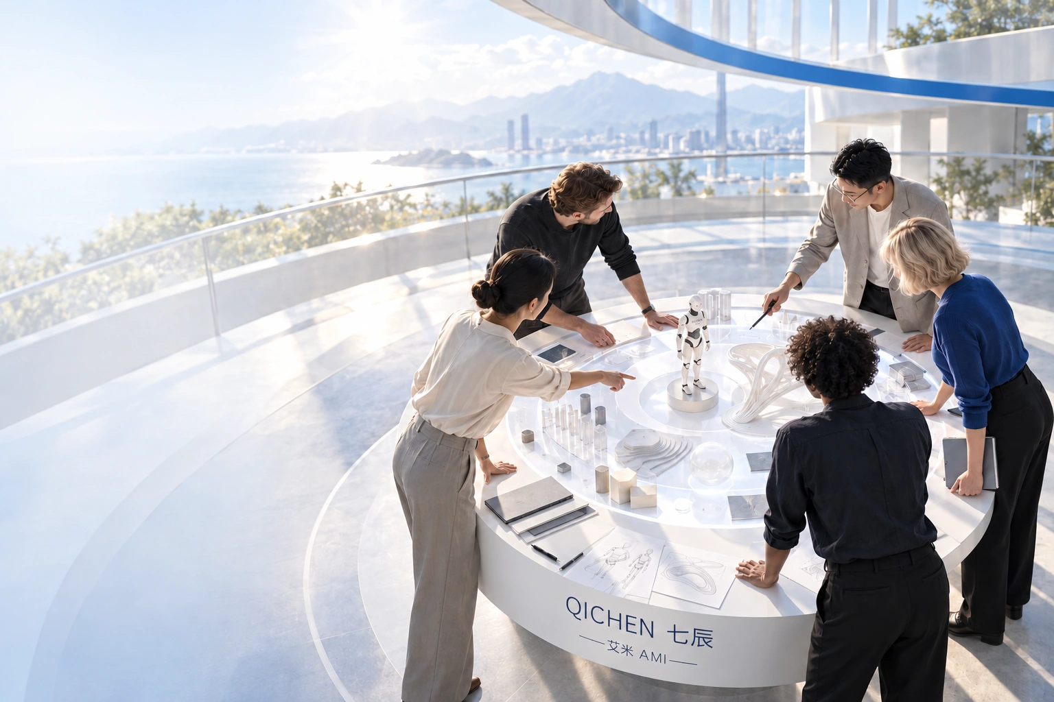 Concept scene of participants discussing a model across disciplines